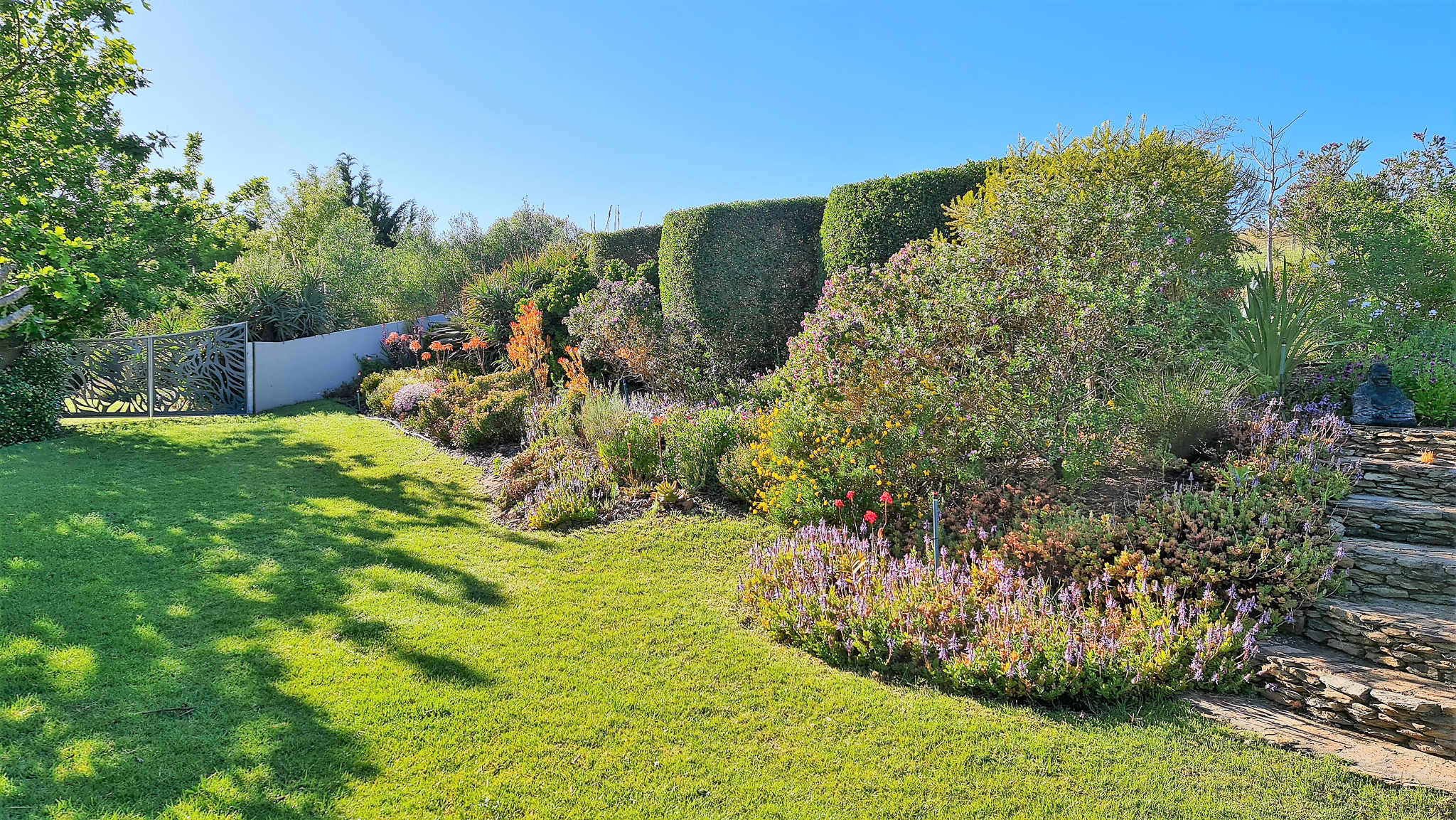 Exterior & Architecture Courtyard and garden landscaping showing native vegetation beds and lawn areas
